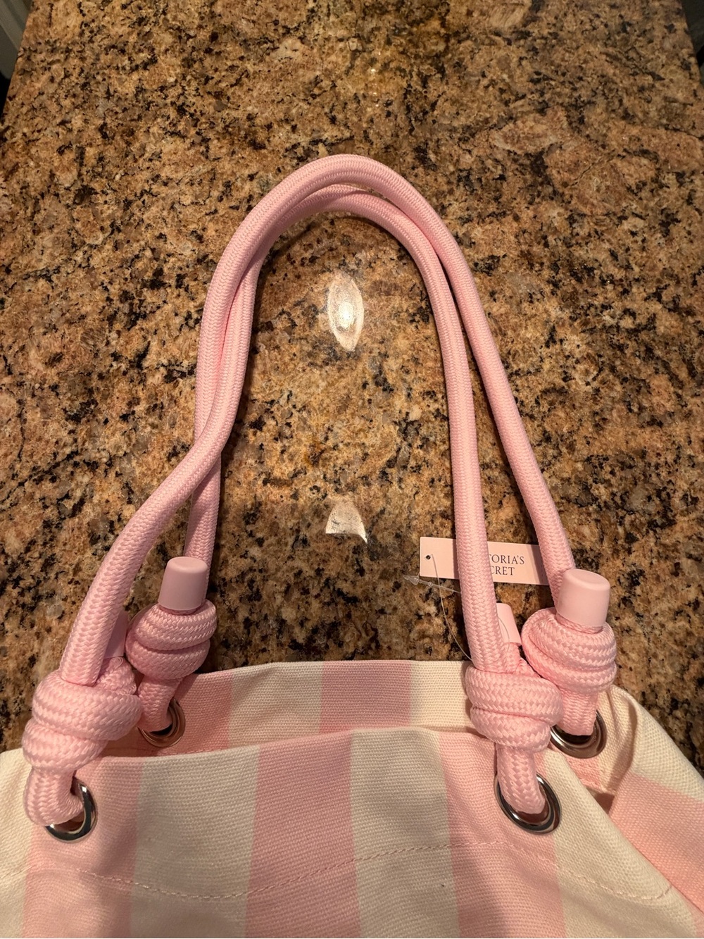 VICTORIA SECRET IconicStriped Pink and White Tote Bag - Picture 3 of 5